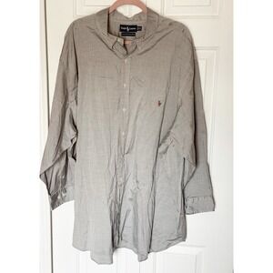 Ralph Lauren Grey Long Sleeve Button Down Shirt In Size 20 34/35 Pinpoint Oxford